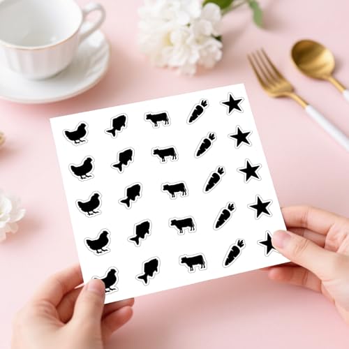 500Pcs Food Choice Stickers Meal Stickers for Food Chicken Fish Cow Carrot Stars Pattern 0.8 Inch Black Wedding Menu Indicator Decal Plastic Waterproof Label for Place Cards Party Supplies - color: Black-1