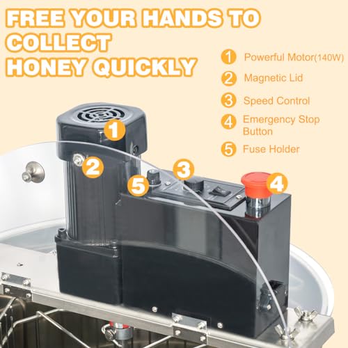 BeeCastle 4/12 Frame Electric Honey Extractor Stainless Steel Honeycomb Drum Spinner Extractor, Beekeeping Extraction Equipment (4 Deep Frames) - size: 4/12-Frame