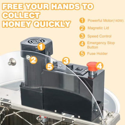 BeeCastle 4/12 Frame Electric Honey Extractor Stainless Steel Honeycomb Drum Spinner Extractor, Beekeeping Extraction Equipment (4 Deep Frames) - size: 4/12-Frame