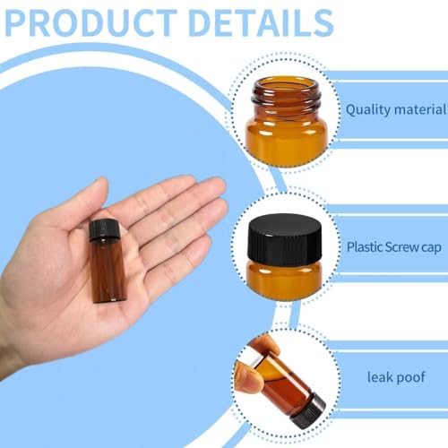 15 PCS 10ML Amber Small Liquid Sample Glass Vials with Screw Caps,0.34OZ 22x52mm Leak-Proof Vial, 18-400 Black Screw Cap with PE Liners for Lab, Essential Oil, Perfume, Reagents - size: 10ML(22*52mm)