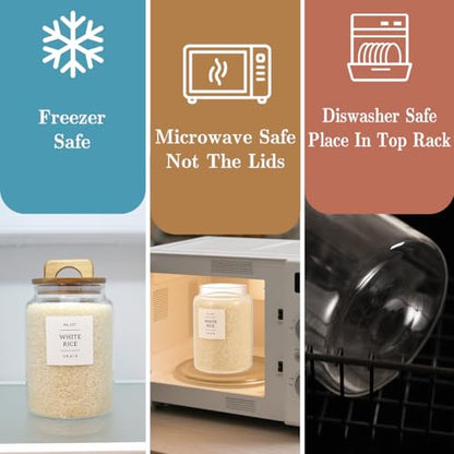 2 Pack Large Glass Flour and Sugar Containers with 132 Pantry Labels - 64 FL OZ Glass Canisters with Bamboo Airtight Lids - Farmhouse Glass Cookie Jars for Rice, Pasta, Cereal, Bath Salt - size: 64OZ- 2 Pack