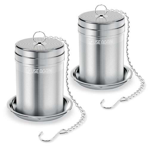House Again 2 Pack Tea Infusers, Extra Fine Mesh Tea Strainers for Loose Tea, Updated Slim Threaded Lid & 304 Stainless Steel, Loose Leaf Tea Steeper for Brew Tea Spices & Seasonings - color: Plain, size: Small-2Pack