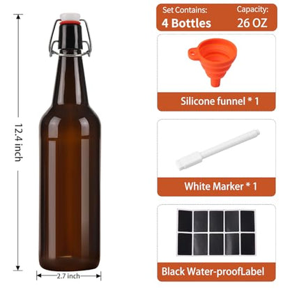 26 oz 4 Pack Amber Beer Bottles with Flip Caps with Swinging Top for Airtight Lids, Swing Top Glass Bottles for Home Brewing and Fermentation Kombucha, Vanilla Extract - size: 750ml