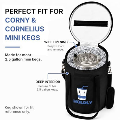 2.5 Gallon Mini Keg Cooler Bag for Cornelius/Corny Kegs – Insulated Beer Cooler with Oxford Cloth, Waterproof Lining & Shoulder Strap – Portable Home Brew Keg Tote Keeps Craft Beer Cold On‑the‑Go