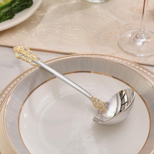 KEAWELL Premium 7.5 inch Luxury Gravy Ladle, 18/10 Stainless Steel, Small Gravy Spoon for Home. Solid and Sturdy, Dishwasher Safe. (1, Gold Accent) - color: Gold Accent