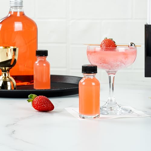 Restaurantware Vetri 1 Ounce Boston Glass Bottles, 48 Sample Bottles With Black Phenolic Caps - Dishwashable, Round, Clear Glass Bottle, For Potion, Juice, Ginger Shots, Whiskey, Liquids - color: Clear, size: 1 oz