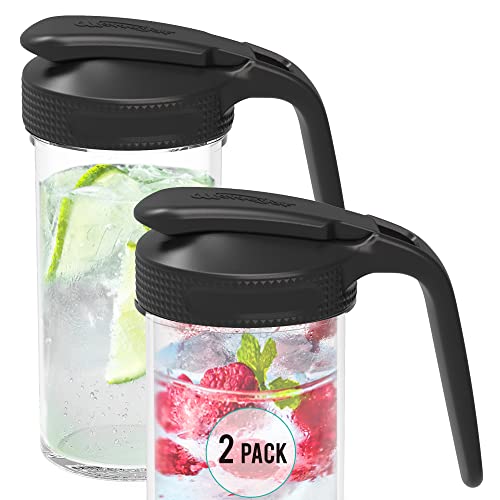 Masontops Multi Pour Top Mason Jar Lid with Handle - Wide Mouth Mason Jar Pour Spout Lid Pourer - Ball Mason Jar Pitcher Lid with Handle and Flip Cap - color: Black Pitcher, size: Wide Mouth
