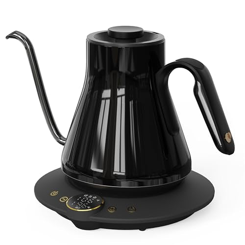Cocinare Gooseneck Electric Kettle, ±1°F Precise Temperature Control, 1500W Fast Heating, Pour Over Coffee & Tea Kettle with Brew Timer & Keep Warm, Stainless Steel, 0.9L (Soulages Black) - color: Soulages Black