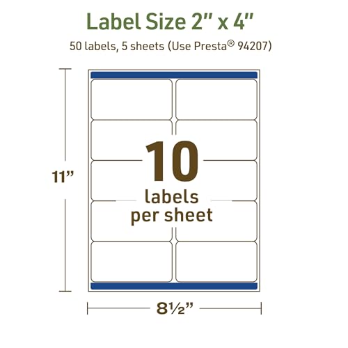 Avery Dissolvable Rectangle Labels, Sure Feed Technology, 2" x 4", Matte White, Laser/Inkjet Printable, 50 Labels Total, Freezer-Safe, Microwave-Safe, Refrigerator-Safe - style: 50 labels