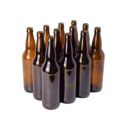 FastRack Beer Bottles Amber Glass Longneck Bottles for Home Brewing 22 oz - Crown Cap Refillable Beer Bottles Food Grade – ECO Friendly Proudly Made in the USA, Brown, Pack of 12 - size: 22 Ounces