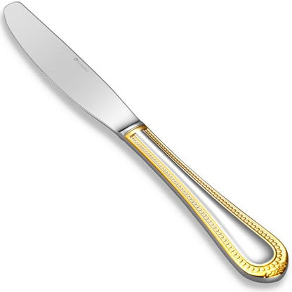 KEAWELL Pearl Edge 4-Piece Premium Dinner Knives: Stainless Steel Table Knives with a Refined Bead Design, Brightly Polished, 9.6 Inches, Dishwasher Safe. (Gold Accent) - color: Gold Accent