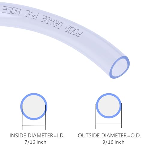 DERNORD PVC Tubing 7/16"ID X 9/16"OD Flexible Clear Vinyl Hose 10 Feet for Food Grade - size: 10 Feet, style: 7/16"ID X 9/16"OD