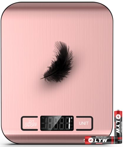 Mik-Nana Food Scale, 22lb Digital Kitchen Scale Weight Grams and Ounces for Baking Cooking Coffee Package Postage, 6 Units with Tare Function, LCD Display, Easy Clean Stainless Steel - color: Pink-B