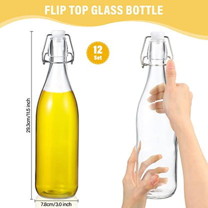 Aoriher 12 Pcs 25 oz Swing Top Glass Bottles 750 ml Glass Bottles with White Caps for Home Brewing Kombucha Homemade Juices Beer Water Oil Vinegar Soda Syrup Kefir Beverages - color: Clear, White
