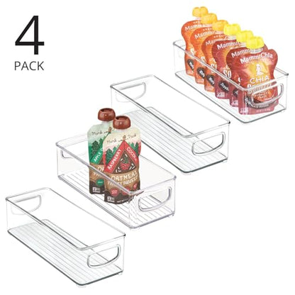 mDesign Plastic Stackable Small Organizing Bin Kitchen Pantry Cabinet, Refrigerator, Freezer Food Organization Storage Bins with Handles, Drawer Container Organizer, Ligne Collection, 4 Pack - Clear - size: 10 x 4 x 3
