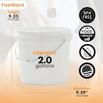 FastRack 2 Gallon Fermentation Bucket with Lid | BPA-Free Food-Grade Plastic | HDPE Brew Bucket with Handle & Grommeted Lid | Ideal for Beer, Wine, Mead, Cider & Food Storage - size: 1 Pack