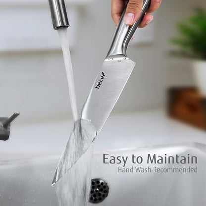hecef Silver Kitchen knife set of 3, Satin Finish Blade with Hollow Handle, includes 8" Chef, 5" Utility and 3.5" paring knife - style: 3 PCS