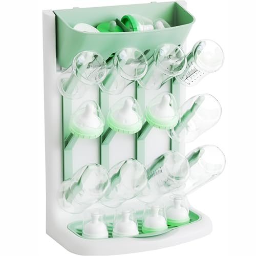 Yieach Larger Vertical Space Saving Drying Rack Baby Bottle for Countertop or Wall- BPA Free - Compact Glass Baby Bottle Rack Dryer & Holder and Storage Station for Pacifiers,Pump Accessories,Green - color: Green