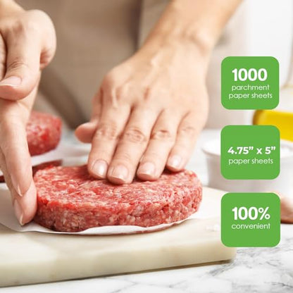 Patty Paper - Hamburger press Patty Paper Sheets 4.75x5" - 1000 Non stick Wax Burger Patty paper Squares for Burger Press, Freezing & More - size: 4.75"x5"