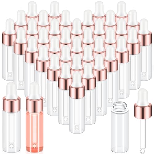 Didaey 100 Pcs 1/2/3/5/10/15 ml Mini Glass Oil Dropper Bottle Bulk, Clear Essential Small Empty Bottles Sample Containers Perfume Liquid Vials with Cap for Traveling (5 ml,Rose Gold) - color: Rose Gold, size: 5 ml