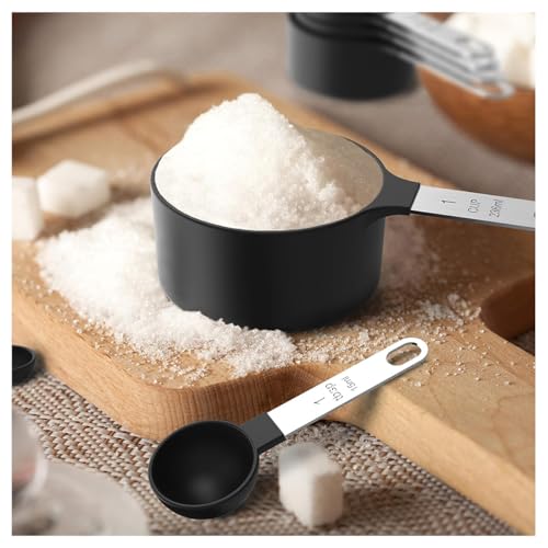 10Pcs Measuring Cups & Spoons Set, Stackable Cups and Spoons, Nesting Measure Cups with Stainless Steel Handle, Kitchen Gadgets for Cooking & Baking (Black) - color: Black