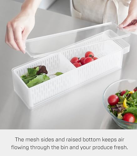 Yamazaki Home Tower Fridge Organizer & Colander – Adjustable Divider For Custom Storage – Stackable Produce Bin For Washing & Storing Ingredients – Easy To Clean & Disassemble - Plastic -