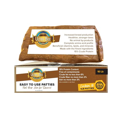 Mann Lake Ultra Bee Pollen Substitute Patties, High Protein Honey Bee Food with Vitamins & Amino Acids for Spring, Fall Brood Boost & Winter Colony Survival, Animal Byproduct Free, Made in USA, 10 Lbs - size: 10 Pound (Pack of 1), style: Ultra Bee