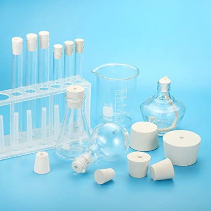 MECCANIXITY Rubber Tapered Plug 25mm to 33mm with 8mm Hole Test Tubes Bungs Stopper White for Lab Home 3 Pieces - size: 25mm to 33mm