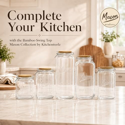kitchentoolz 1 Gallon Mason Jars Wide Mouth with Airtight Bamboo Lids – Set of 2 Gallon Glass Jar with Lid – Large Mason Jars with Lids for Kitchen Pantry, Storage, and Canning - size: 2-pack