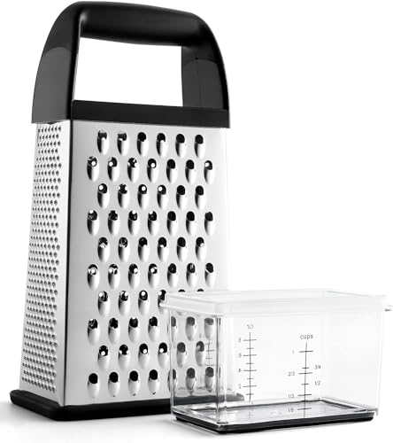 Urbanstrive Cheese Grater With Container Box Grater Stainless Steel Graters for Kitchen Cheese Shredder Parmesan Shredder Kitchen Gadgets Kitchen Tools Kitchen Gifts for Chef Dishwasher Safe Zester - color: Black