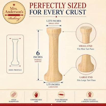 Mrs. Anderson’s Baking Dual-Sided Pastry Dough Tart Tamper, Hardwood, 6-Inches - style: Dual-Sided Dough Tamper