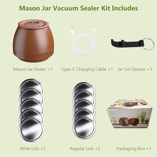 Mason Jar Vacuum Sealer for Regular and Wide Mouth Jars, Brown - color: Brown