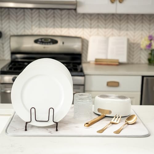 S&T INC. Dish Drying Mat XL, 18” x 24”, Absorbent Microfiber Kitchen Counter Mat, Dish Drying Pad for Dishes, Utensils, Pots and Pans, Extra Large, Grey Stone - size: 18" x 24"