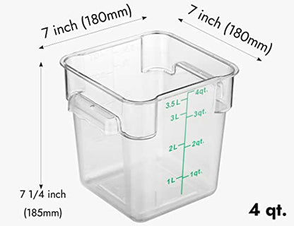 CURTA 8-Pack 4 Qt NSF Clear Polycarbonate Food Storage Containers with Green Lids - Square, Commercial-Grade, Freezer & Dishwasher Safe, Stackable - color: 4.0 Qt 8-Pack(Green Lids)