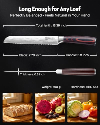 PAUDIN Bread Knife 8", Ultra Sharp Wave Edge - Forged Premium German HC Stainless Steel, Serrated Bread Knife for Homemade Bread and Sourdough Bread, Pakkawood Handle - style: 8 Inch Bread Knife