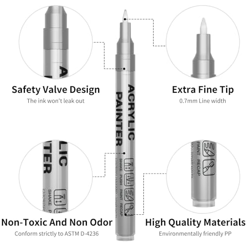 Acrylic Paint Pens Waterproof Markers 2 Silver Permanent Marker Pens Acrylic Pens for Rock Painting Glass Stone Ceramic Metal Fabric Pebble Painting pens Craft Supplies - color: Silver