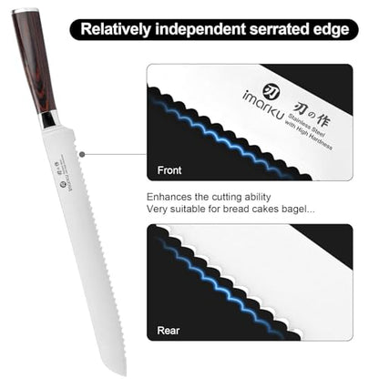 imarku Bread Knife, German High Carbon Stainless Steel Professional Grade Bread Slicing Knife, 10-Inch Serrated Edge Cake Knife, Bread Cutter for Homemade Crusty Bread, Birthday Gift - color: Dark Brown