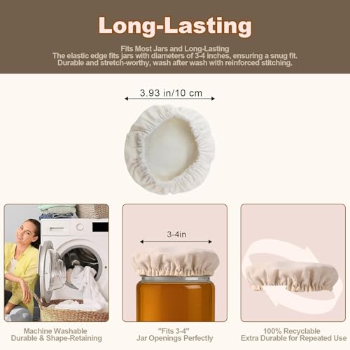 Pure Cotton Sourdough Jar Cover, Pack of 3,Breathable & Reusable Dough Proofing Cloth,Suitable for Jars with 3-4 Inch Mouth Lids - size: 3 PCS