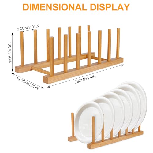 SAMEBUTECO Bamboo Wooden Dish Racks Plate Stand Holder Vertical Drainer Kitchen Cabinet Organizer for Dish, Pots, Lids, Bowls, Cups, and Cutting Boards and Books(2 Packs)
