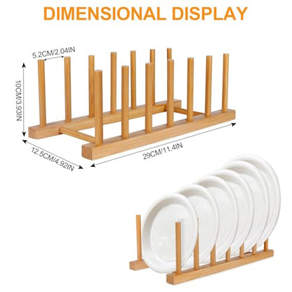 SAMEBUTECO Bamboo Wooden Dish Racks Plate Stand Holder Vertical Drainer Kitchen Cabinet Organizer for Dish, Pots, Lids, Bowls, Cups, and Cutting Boards and Books(2 Packs)