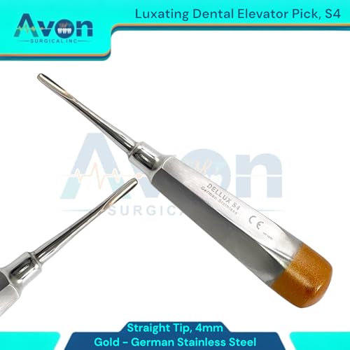 1.5, 2mm, 3mm, 4mm, 5mm, Straight Tipped Hollow Handle Root Extraction Elevators | Stainless Steel German | 5 Piece Bundle - Gold