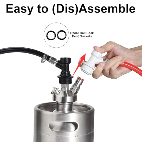 MRbrew 1 Pair Ball Lock Disconnect Set, Home Brew Ball Lock Corny Keg Fittings for Keg Posts Coupler, with Stainless Steel 5/16'' Gas & 1/4'' Liquid Barbs & Extra 2 Hose Clamps & MFL Swivel Nuts - size: 1 pair