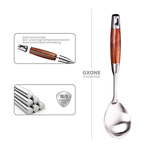 Large Serving Spoons,304 Stainless Steel Cooking Spoon with Heat Resistant Wooden Handle,Silver/12.4Inch - style: Cooking Spoon-wood handle