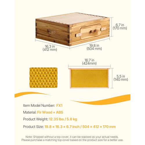 Happybuy Bee Hive Medium Box Starter Kit, 100% Beeswax Coated Natural Fir Wood, Langstroth Beehive Kit with 10 Frames and Foundations