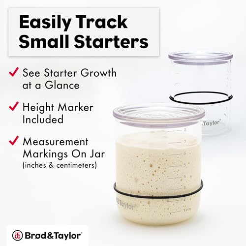 Brod & Taylor Small Sourdough Starter Jar (12oz) Less Discard Waste, 100% Dishwasher Safe, Measurement Markings, and Height Marker (Durable Glass Jar, BPA-Free) - size: 12 Ounce
