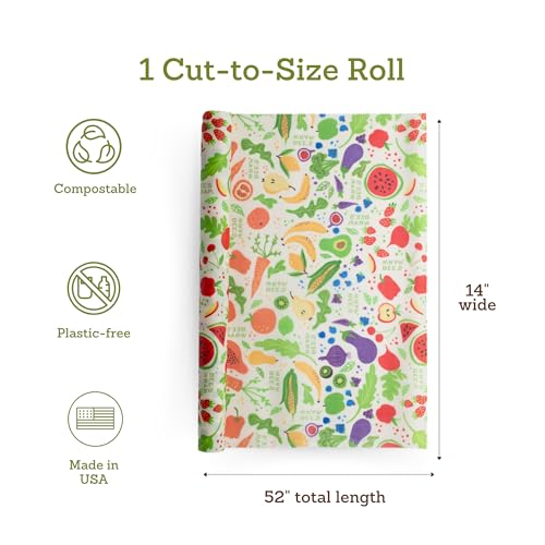 Bee's Wrap Beeswax Wraps for Food - Cut to Size 14x52" Beeswax Wrap Roll - Plastic Free Made in USA Reusable Natural Food Wrap - Garden Party - style: Garden Party