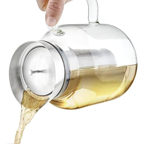 Teabloom 100% Plastic-Free Large Multi-Brew Borosilicate Glass Teapot + Kettle + Pitcher – Steep and Serve Hot Tea, Iced Tea, Cold Brew Tea and Fruit Infused Water – Legacy Tea Maker