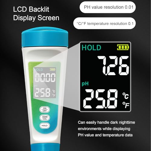 pH Meter, Digital Food pH Tester with ATC for Fermentation Canning Cooking Bread Cheese Meat Water Wine, High Accuracy 0 to 14 Measurement Range