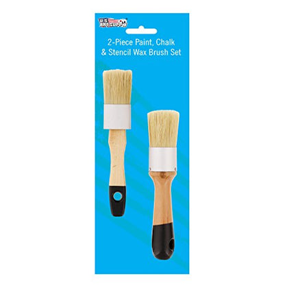 U.S. Art Supply 2-Piece Multi Use Oval and Round Chalk, Wax and Stencil Brushes for Chairs, Dressers, Cabinets and Other Wood Furniture - 100% Natural Bristles, Lightweight and Rust Resistant