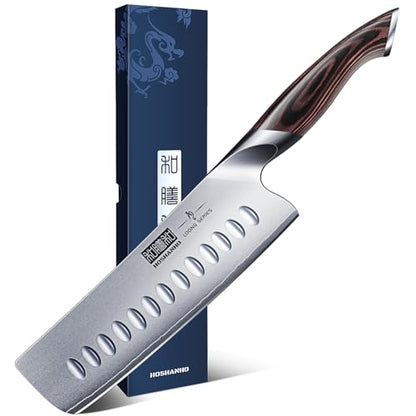 HOSHANHO 7 Inch Nakiri Knife, Japanese High Carbon Stainless Steel Chef Knife, Multipurpose Meat Vegetable Sharp Kitchen Knife with Ergonomic Pakkawood Handle - size: 7"